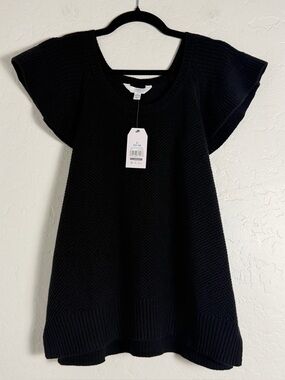 Time & Tru Women's Sz L 12/14 Knit Blouse Black Flutter Sleeves Pullover